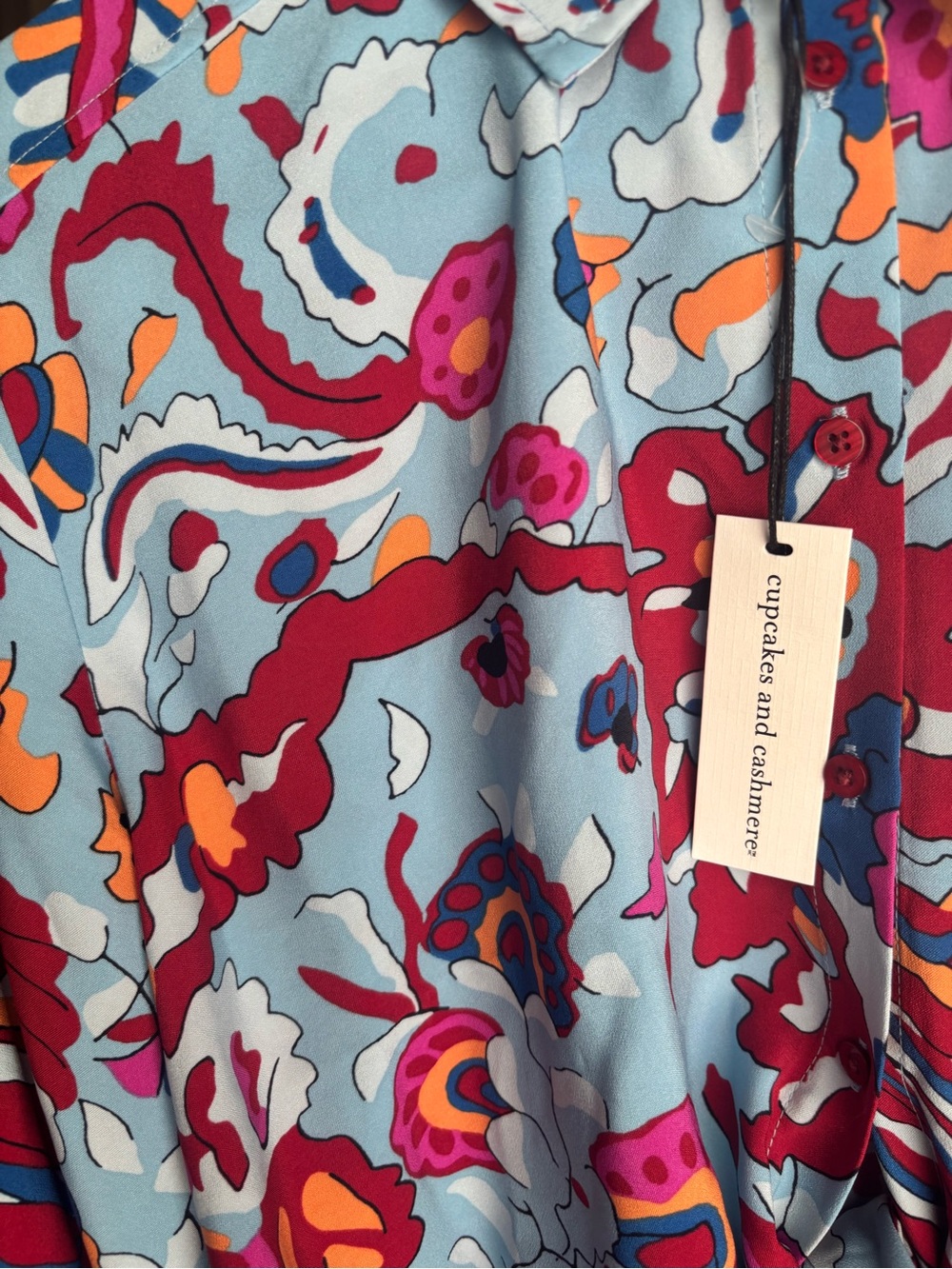 cupcakes & cashmere Sky Blue Multicolor Abstract Floral Button Blouse - Picture 2 of 5